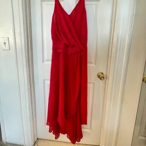 Red open side long dress